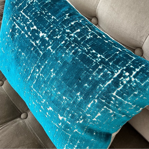 Cut Velvet Abstract Teal Blue Accent Lumbar Pillow - Picture 3 of 9